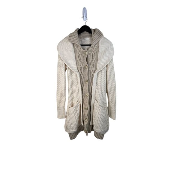 Sleeping On Snow Sweaters - Sleeping On Snow Cable Cardigan Sweater With Pockets Beige Ivory S Wool Blend